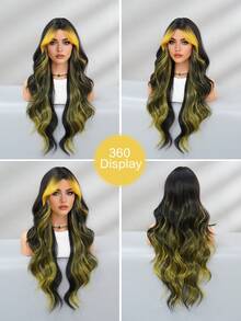 7JHH WIGS Gorgeous 30-Inch Extra Long Wavy Hot Yellow Wig For Women, Fluffy Wave Curly Wigs With Curtain Bangs, Synthetic Fiber Hair Full Machine Hair Wigs For Daily & Music Festival Party Wear, Halloween Cosplay Costume Use All-Match Fashion Accessories - 黃色 - 查看 6