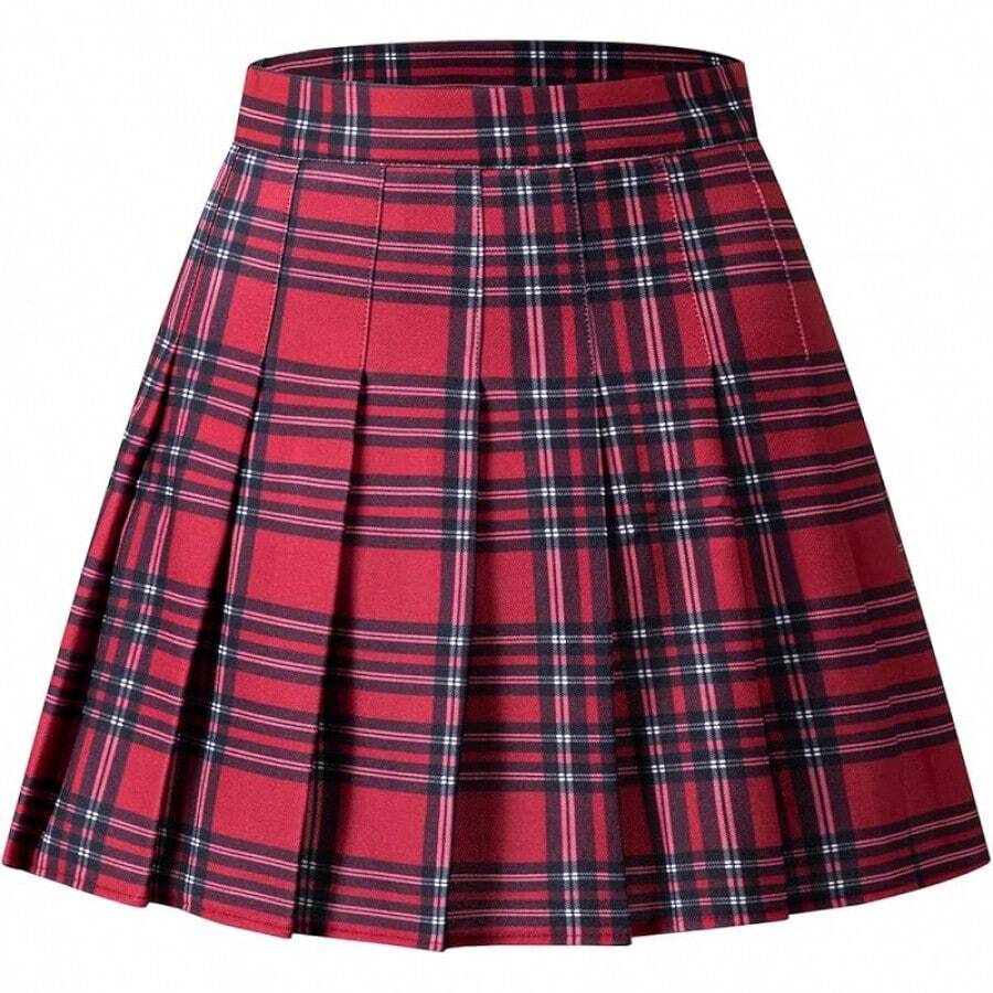 Short Pleated Skirts For Women Cheerleader Uniform High Waist A-Line Mini Skirt - 紅色格子 - 查看 1