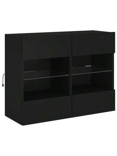 VidaXL TV Wand Unit LED Lighting 78.5x30x60.5 Cm Zwart view 3