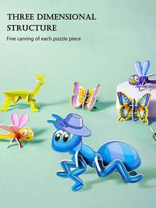 10 piezas de rompecabezas 3D de animales de dibujos animados, rompecabezas de insectos y dinosaurios, rompecabezas DIY de animales y edificios, favores de fiesta, recompensas de aula, regalos de Año Nuevo, colores / patrones al azar - Multicolor - Ver 5