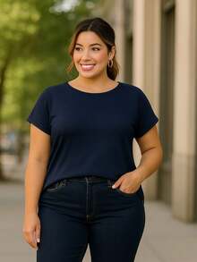 PLUS SIZE BLOUSE PLAIN CASUAL MODERN BASIC CURRENT CONTEMPORARY VISCOLYCRA - 藏蓝色 - 查看 3