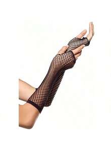 Fingerless Long Fishnet Gloves, Suitable For Cosplay, Stage Performance, Party, Mesh Gloves For Women