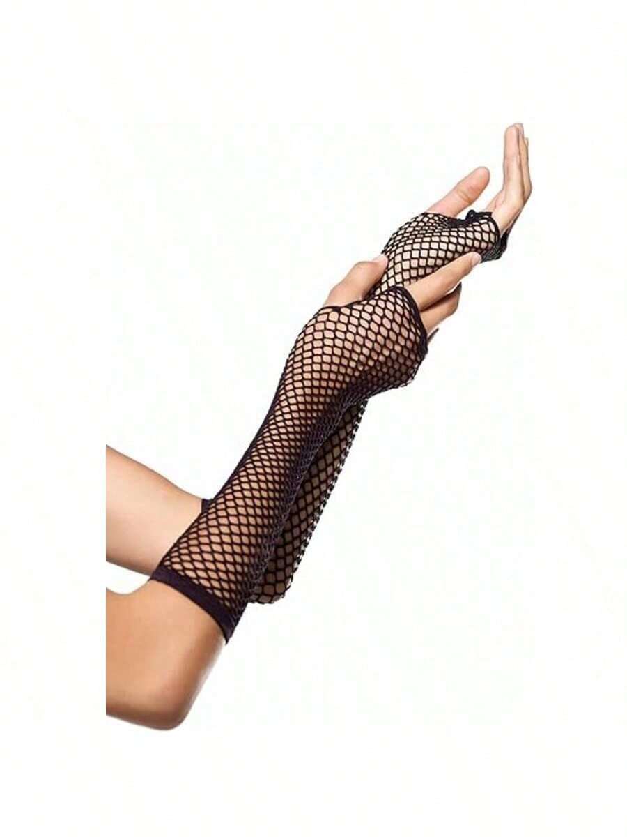 Fingerless Long Fishnet Gloves, Suitable For Cosplay, Stage Performance, Party, Mesh Gloves For Women