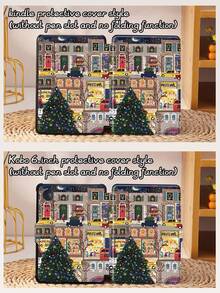 Christmas Eve Street Market Pattern Tablet Case, Compatible With IPad 9.7/10.2/10.5/10.9/12.9/Pro 11, 10th Generation, Compatible With Samsung Galaxy Tab S6 Lite 10.4-Inch, Compatible With Kindle Paperwhite 12th Gen 2024, Kindle (11th Generation) 2022 Version, Soft And Drop Resistant, Intelligent Standing/Automatic Wake-Up/Sleep, Christmas/Christmas Gifts/Holiday Gifts