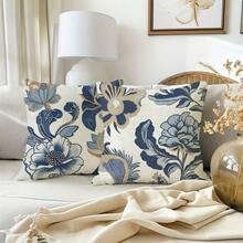 Capas de almofada decorativas florais azuis 2D, 4 peças - 45 x 45 cm, estampa de um lado, decoração de casa de fazenda, texto de amor impresso, fecho de zíper e capas de almofada decorativas laváveis para sala de estar, quarto, sofá, varanda, não incluso