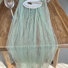 Nappe en dentelle de perles roses, décoration de table de mariage, voile de dentelle blanche transparente pour dessert, arche, décoration de douche de bébé, nappe décorative pour fête d'anniversaire, mariage