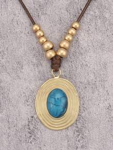 1pc Minimalist Golden Alloy Pendant Necklace, Vintage Cross & Turquoise Necklace, Suitable For Daily Wear And As Gift For Girlfriend/Boyfriend