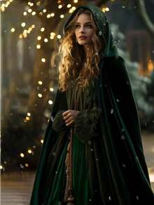 男女通用全长连帽斗篷，天鹅绒斗篷，适合万圣节服装、中世纪万圣节服装、长袍 - 彩色 - 查看 2