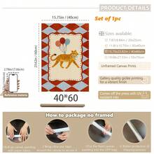 1pc Framed Canvas Wall Art, Tiger Theme For Kids Room, Circus Theme Nursery Decor, Balloon Animal Poster, Printable Children's Room Decor, Cartoon Animal Wall Art - Multicolor - View 16