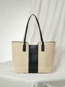 Women's Casual Canvas Splicing Zipper Shoulder Bag With Large Capacity For Everyday Use Handbags Winter Gifts - Black - View 5