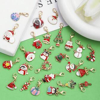 30/50pcs Assorted Color Oil Drop Alloy Santa Claus Series With Lobster Clasp Pendant DIY Necklace Bracelet Keychain Accessories, Christmas Gift