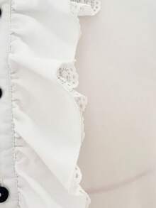 Men's Vintage Long Sleeve Ruffle Trim Front Button Stand Collar Pleated Shirt - White - View 3
