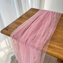 Nappe en dentelle de perles roses, décoration de table de mariage, voile de dentelle blanche transparente pour dessert, arche, décoration de douche de bébé, nappe décorative pour fête d'anniversaire, mariage