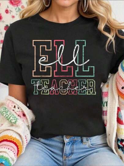 Camiseta de algodón para mujer G ELL Team ELL Teacher English Teacher Language Learner Esl Camiseta de comodidad