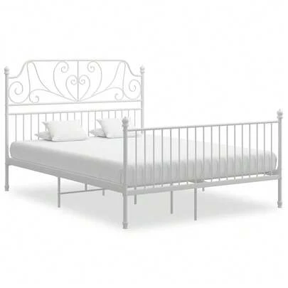 Bed Frame With Headboard Without Mattress White 140x200 Cm Metal