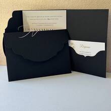10/20/25个三折口袋式婚礼邀请函信封，订婚、15岁生日、洗礼等简约邀请函信封，DIY邀请函，5*7英寸邀请函，口袋式邀请函，定制邀请函，新款设计信封 - 黑色 - 查看 10