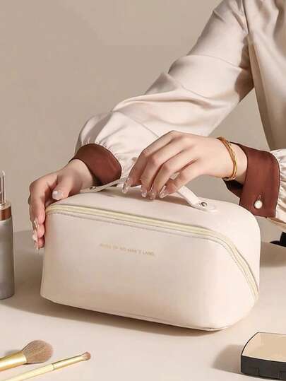 1pc New Accordion Cloud Shaped Pillow Travel Makeup Bag, Large Capacity Waterproof Toiletry Organizer Bag, PU Leather Waterproof Cosmetic Bag, Large Capacity Double-Layer Makeup Bag, Multi-Functional Travel Storage Bag, Cosmetics Organization And Storage, Makeup Organizer Bag, Skincare Bag, Large Capacity Toiletry Bag, Travel Home Makeup Bag Organizer, Cosmetic Storage Bag, Christmas Gift Practical Gift Handbag Makeup Bag Toiletry Bag, Valentine's Day, Women's Day, Back To School Gift