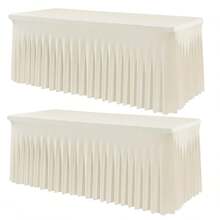1 pieza Mantel de mesa de tela de espándex blanco, resistente a las arrugas y lavable, se ajusta a mesas de comedor rectangulares, funda elástica para mesa de patio, adecuada para bodas, banquetes, fiestas, estilo Ins de lujo, mantel elástico blanco para hotel, banquete, cumpleaños, conferencia