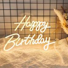 1pc Happy Birthday LED Neon Sign, Festive Wall Decor, Home Party Dorm Wall Decor, USB Powered Neon Light For Birthday Party Themes - Multicolor - View 3