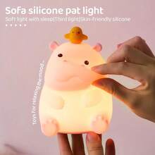 1 pieza Lindo hipopótamo de silicona Luz nocturna, carga USB y ajuste de brillo de tres niveles, lámpara LED táctil de mesita de noche, adecuada para decoración de dormitorio y sala de estar, regalo perfecto para cumpleaños, Pascua y fiestas