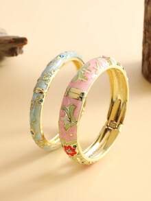 2件/3件景泰蓝珐琅粗手链，新款时尚复古滴油镂空女式手链，适合女性日常佩戴，是送给女性和年轻女孩的精美珠宝礼物 - 彩色 - 查看 10