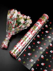 Rouleau d'emballage cellophane de Noël - Épaisseur de 2,5 mil, motifs festifs pour cadeaux, paniers, bonbons et artisanat, transparent, 39,88 cm x 30,48 mètres