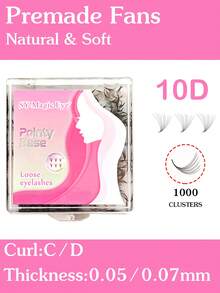 1000 Fans Per Box Premade Fan Pointy Base 10D 8-15mm Length C / D Curl 0.05mm / 0.07mm Thickness Soft And Natural Grafting Handmade False Eyelashes Easy To Use And Save Time