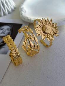 Brățară elegantă retro pentru femei, la modă, în formă de geometrică, din oțel inoxidabil cu frunze metalice și motive florale