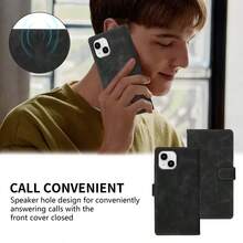 ZZXX 带卡槽、相框功能的磁吸翻盖PU人造革钱包式手机壳，兼容 17 Air 16 Pro Max 16e 15 Plus 14 13 Mini 12 11 XS XR SE 2022 2020 8 7 6 6s，兼容三星Galaxy、小米、Redmi、Pixel 10 9 Pro XL 8a 8 Pro 7a 7 Pro 6a 6 Pro。软硅胶商务防震保护卡包，国际版，非国内版。 - 黑色 - 查看 7