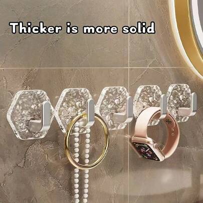 5pcs Light Luxury Bathroom Hook, Multi-Functional Hexagonal Plastic Storage Hook, Two Colors: Gold And Silver, Powerful Adhesive Without Punching Household Wall Traceless Transparent Hook, For Bedrooms, Bathrooms, Kitchens And Balconies