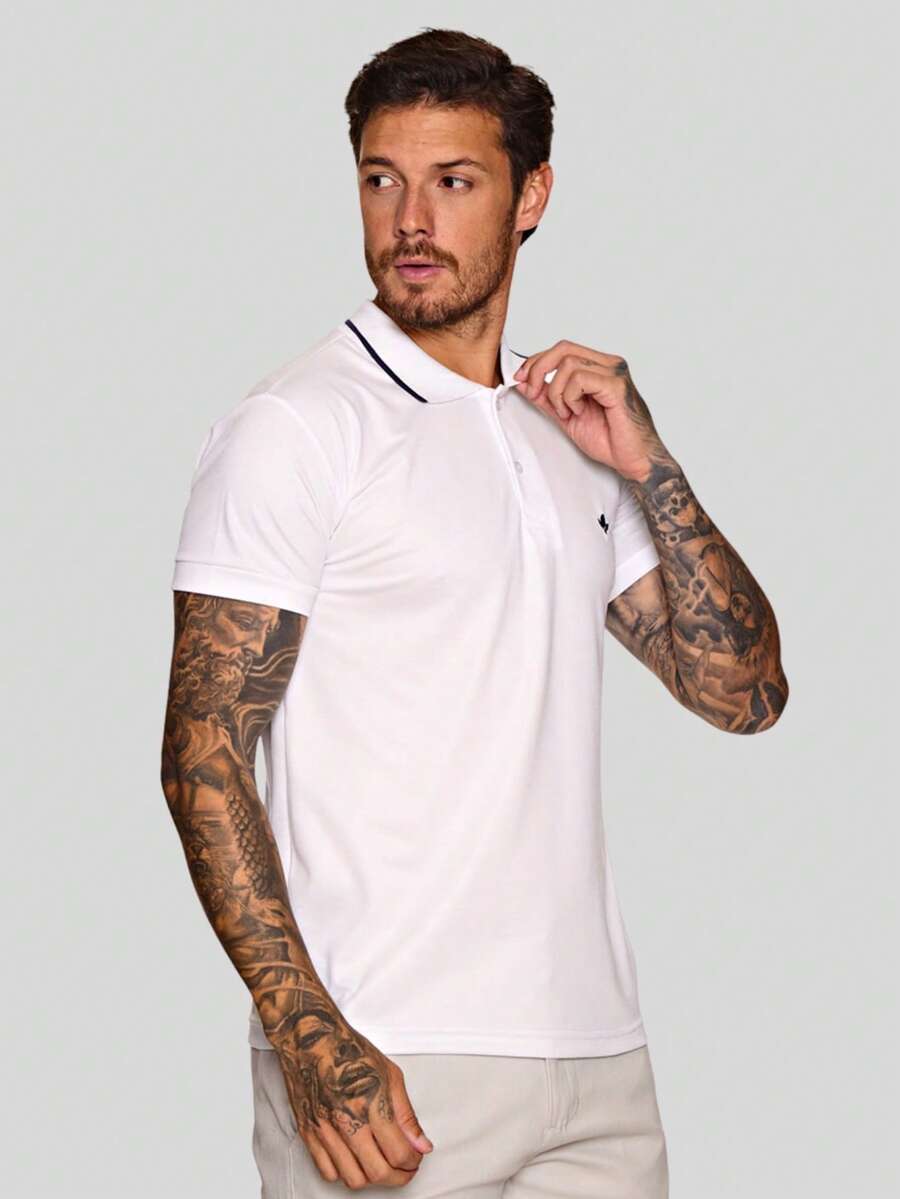 MEN'S POLO COLLAR SHIRT CASUAL BUTTON SLIM T-SHIRT PROMOTION - White - View 1