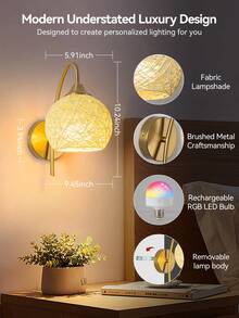 Battery Powered Wall Lamp, Wireless Gold Wall Light With Remote Control, Dimmable Detachable Rechargeable Bulb, 15-Color Wall Lamp For Bedroom, Living Room, Corridor Decor