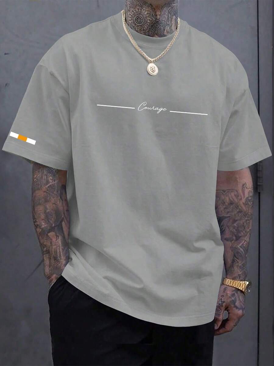 Manfinity Homme Camiseta de manga corta casual de cuello redondo con estampado de letras para hombre, verano