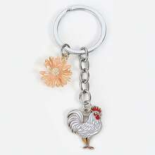 1pc Alloy Rooster And Hen Chicken Keychain Rooster Key Chain Man Car Keychain Women Bag Charms Holder