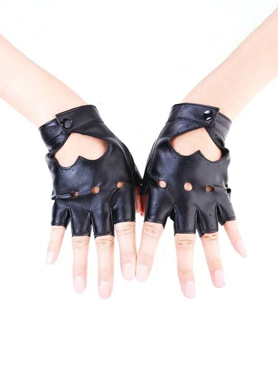 Punk-Stil fingerlose Tanzhandschuhe für Frauen, Jazz-Performance Tanzhandschuhe, Kunstleder - Verschiedenfarbig - Übersicht 1