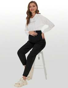 Women's Maternity Jeans Over Belly Comfy Stretch Boyfriend Jeans Loose Pregnancy Pants, S-XXL - 黑色 - 查看 3