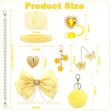 QY Bling Cup Accessories For 40/30/20 Oz Tumbler With Handle Including Glitter Bow Straw Topper, Heart Straw Cover, Pearl Water Bottle Handle Strap, Boot, Pom-Pom, Keychain Charms(Yellow) 2216 - 黃色 - 查看 2