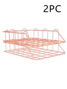 Metal A4 Paper Tray Organizer, 2pcs Stackable Rose Gold File Holder For Desk - Horizontal Document Storage Box, Mail Sorter, Letter Tray For Office, School & Home Use