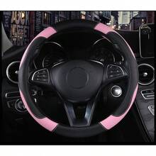 ISTN - Funda para volante de coche de 38 de cuero sintético transpirable para hombre estilo deportivo con color de contraste - Rosa - Ver 3