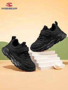 HOBIBEAR HOBIBEAR Teens' Sports Shoes, All Black Unisex Barefoot Shoes, Wide Toe Box, Comfortable Walking Shoes, Hook And Loop Closure, Rubber Sole, Non-Slip, Breathable, Easy To Wear, Suitable For All Seasons, School Shoes