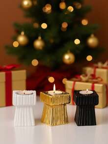 1pc Ceramic Christmas Candlestick, Candle Holder, Suitable For Gifts, Parties, Holidays, Home, Hotel, Restaurant Decor