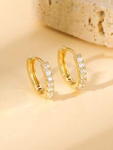 2pcs European & American Style Copper Alloy Inlaid Colorful Round Hoop Earrings, Available In Purple, Red, Orange, Navy, Pink, Green, Multicolor, Light Blue, White, Suitable For Women, Couples, Daily Wear, Decoration, Gift - Round - View 16