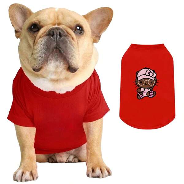 Sanrio 1pc Cute Hello Kitty Printed Pet Short Sleeved Shirt, Soft Cat And Dog Pet Short Sleeved T-Shirt