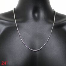 18-36"MEN Stainless Steel 3mm Silver/Gold Plated Box Chain Rhinestone Pendant - Đá quý bạc + đen - Xem 8