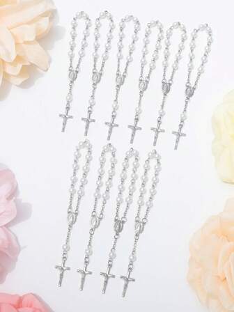 1/5/10 Sets Baptism Rosary Acrylic Rosary Beads Finger Baptism Rosaries For Baptism Favors Christening Favors Communion Favors Weddings Party Favors