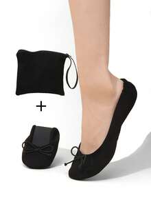 Women's Ballet Flats, Lightweight Barefoot Feel, Fashionable Casual Soft Comfortable Versatile Classic Ballet Dance Shoes, Foldable Slip-On - Black - View 12