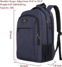 Mochila para portátil con carga USB, mochila de 15.6 pulgadas, mochila antirrobo para hombres, mochila de viaje impermeable y delgada, regalo para hombres y mujeres, negro: electrónica - azul - Ver 3