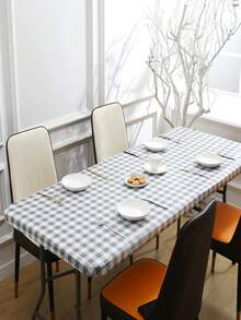 Prostokątny obrus piknikowy, elastyczny, dopasowany obrus winylowy o szerokości 1,8 m z flanelowym spodem, wodoodporny, w kratę, do jadalni, na kemping i na zewnątrz (szary i biały, 76 cm x 183 cm)