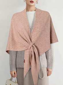 1 件纯色休闲披肩，女士春秋三角围巾，颈部保暖披肩 - 披肩 - 查看 4