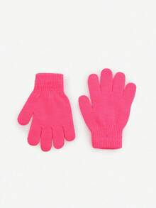1 Pair Kids' Solid Color Knitted Gloves, Soft & Comfortable Five-Finger Gloves, Multiple Colors Available, Suitable For Boys And Girls Daily Wear To Keep Warm In Autumn/Winter - Multicolor - View 5